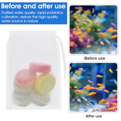 Image of Aquarium Filter Bags, 9x5 Inch Fish Tank Media Mesh Percolation Bag High Flow Fine Mesh Net with Elastic Band for Fish Tank Bio Balls, Activated Pelletized Carbon, Net Hole 0.2mm White(6 Pcs)