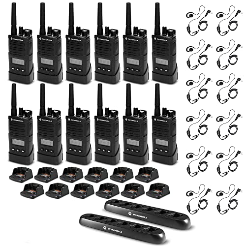 Motorola RMU2080d On-Site 2-Way Business Radio with Display (RMU2080D) - 12-Pack Bundle with 2 Chargers, 12 Earpieces, Microphones, and Accessories
