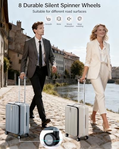 Image of Hanke 16 20 24 26 Inch Carry On Suitcase PC Hardshell Luggage Top Open Aluminum Frame Rolling Suitcases with Wheels Tsa Luggage Travel Luggage for Womem Men, Grey, 16 Inch