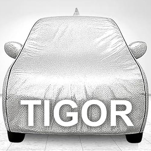 Image of Waterproof Car Body Cover for Tata Tigor with Mirror and Antenna Pocket, Soft Cotton Lining, Triple Stitched (Heat Resistant Metallic- Silver