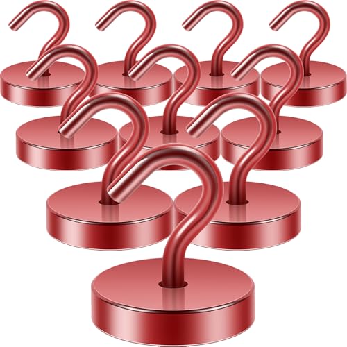 Image of Neosmuk Magnetic Hooks Steel Tube Design for Cruise,130lb+ Red,10 Pack | Cruise Ship Essentials,Heavy Duty Magnett Hooks for Cabins, Refrigerator, Grill, Hanging, and Travel Extra Strong Must-Haves