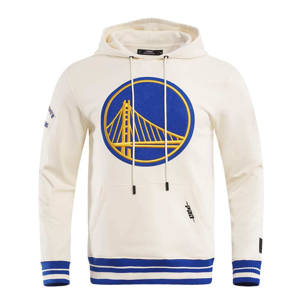 Pro Standard Mens NBA Golden State Warriors Retro Classics Pull Over Hoodie Eggshell/Royal Blue 2XL