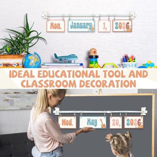 Image of Groovy Flip Calendar Bulletin Board Set Retro Hippie Calendar for Classroom Whiteboard Decor with 2026 to 2030 Years Date Cards and Adjustable Rod for Home Elementary Back to School Teacher Supplies