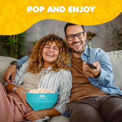 Image of The Original Mindful Design Collapsible Microwave Popcorn Popper - Silicone Bowl, BPA-Free & Dishwasher Safe (Cyan)