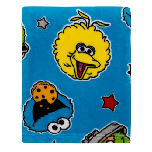 Sesame Street Come and Play Blue Green Red and Yellow Elmo Big Bird Cookie Monster and Oscar The Grouch Toddler Blanket