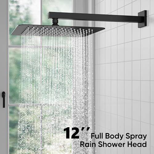 Image of ESNBIA Rain Shower Head with Handheld Spray Combo, 12 inch Matte Black