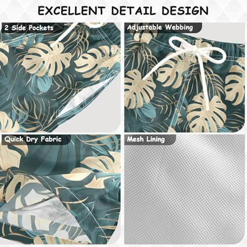 Boys Swim Trunks Quick Dry UPF 50+ Beach Board Shorts Kids Bathing Suits Swimsuit 2T Green Yellow Leaves3