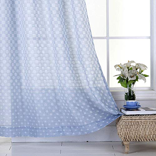 Everyday Celebration Rustic Linen Semi Sheer Curtain Panels 84 Inch, Jacquard Polka Dot Rod Pocket Sheer Curtains Window Treatment For Kids Room (Steel Blue, 1 Panel) #TOP4