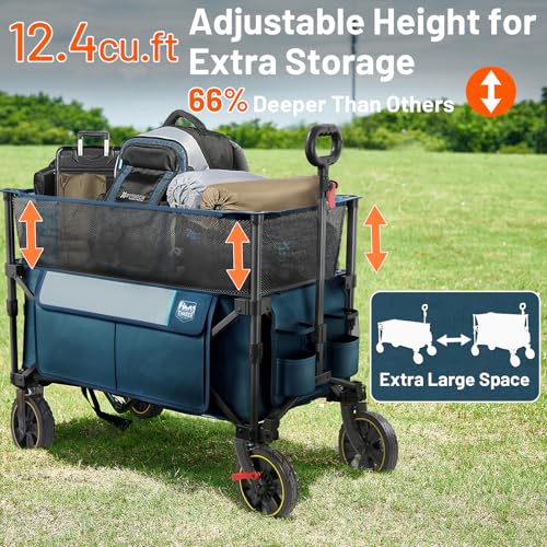 Timber Ridge Collapsible Outdoor Folding Wagon Cart Heavy Duty Camping Patio Shopping Garden Cart with Side Bag Cup Holder, Blue by TIMBER RIDGE - Image 8
