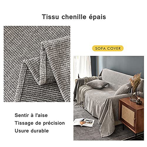 Housse canapé d'angle chenille gris clair couverture salon 1 place - 3