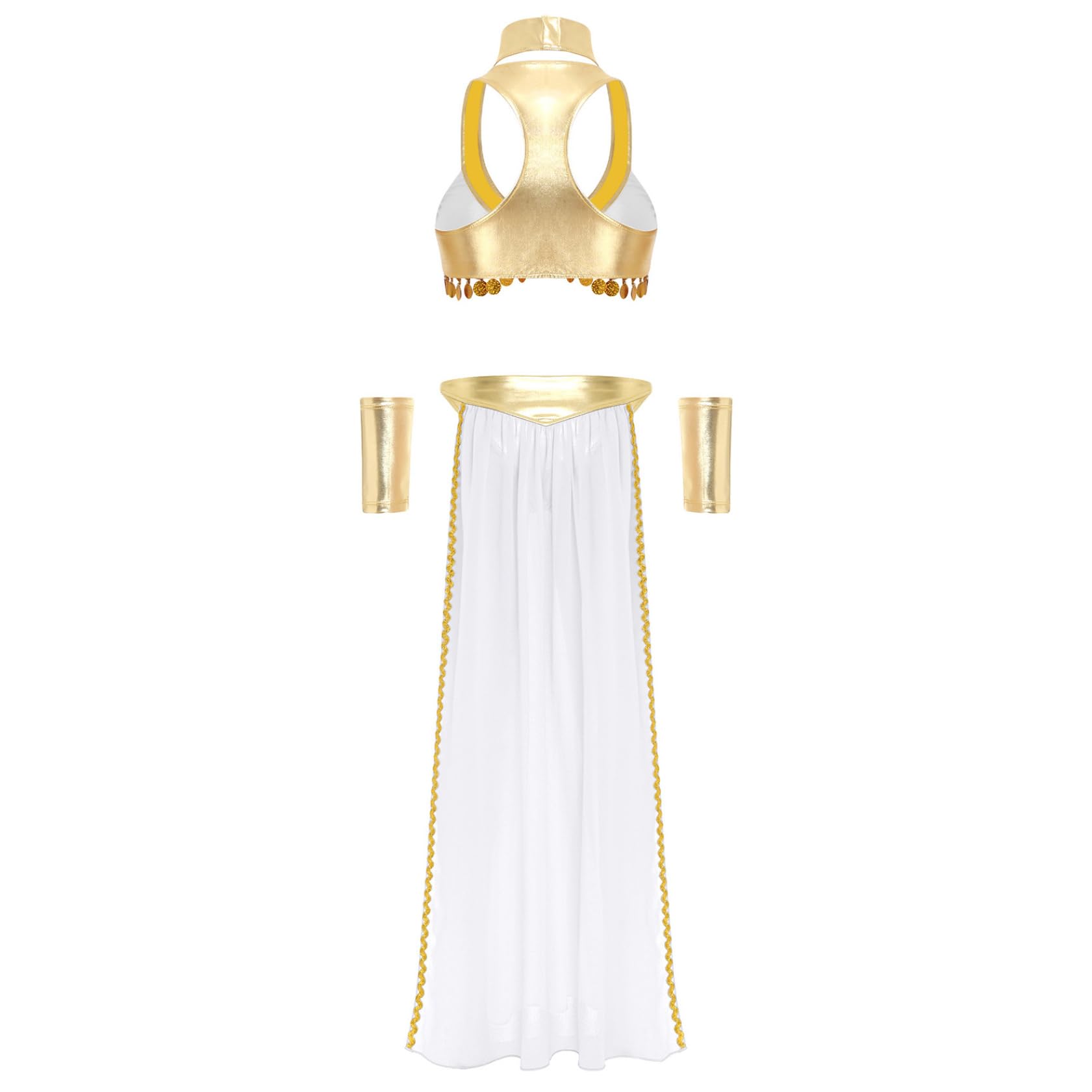 Sywiyi Costume de cosplay de déesse égyptienne Cléopâtre pour femme - Brillant - Jupe longue avec col - Manchettes à thème - Costume de carnaval