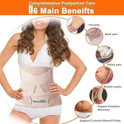 Image of Kenzlife 3 in 1 Post Pregnancy Belt for Women after Normal Delivery and C-Section Abdomen & Belly Wrap, Postpartum Recovery Belt for Belly, Waist & Pelvis Support | Free Size 30 inch-46 inch Inch (3 in 1 (Beige))