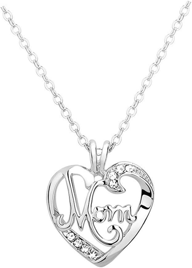 Mom Christmas Gifts Necklace - Mother Heart Pendant Necklace Mothers Day Necklace for Women from Daughter Son White