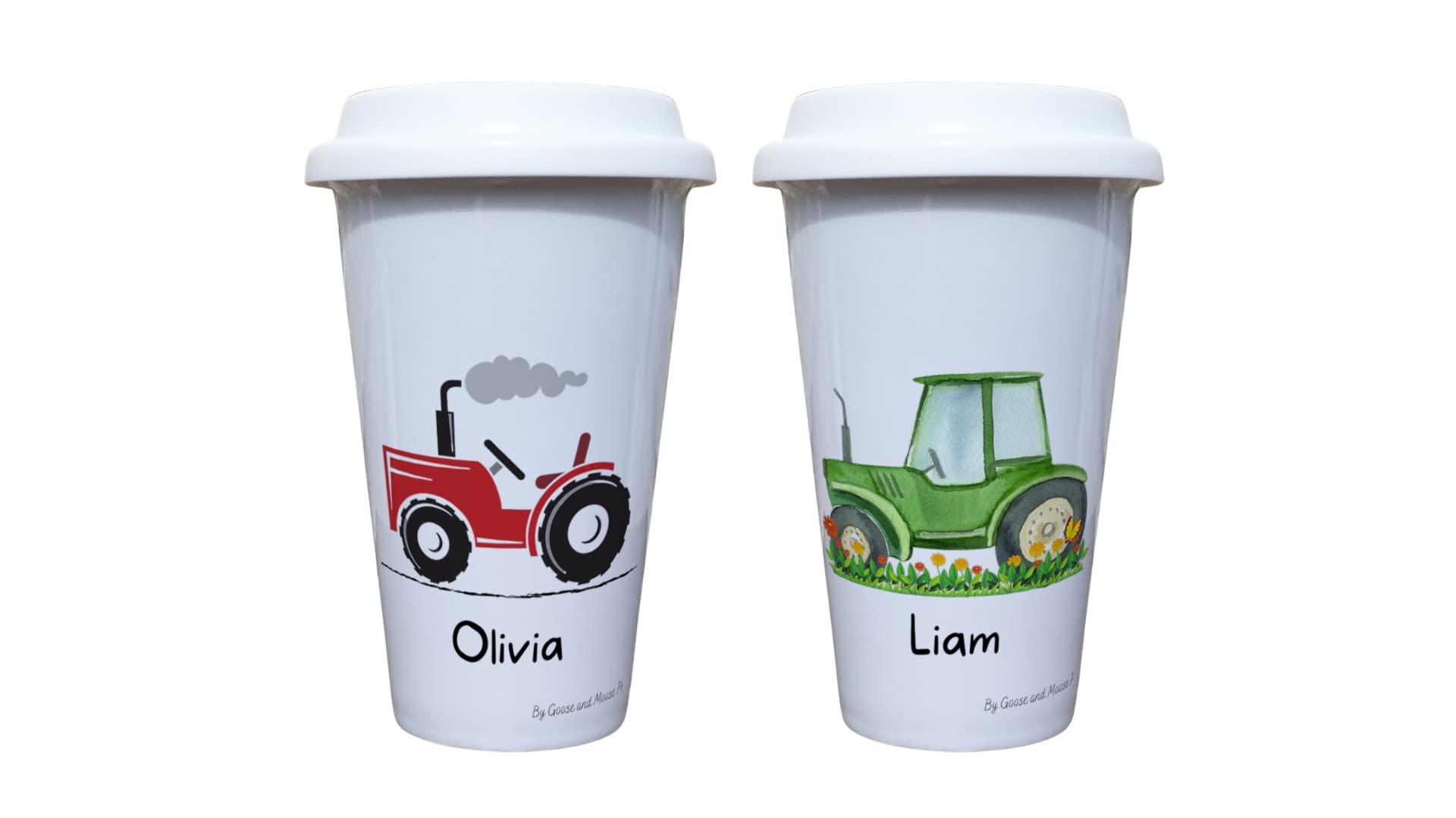 Tractor Vehicle Travel Mug Personalised - Gift for Tractor Owners & Lover - Personalised Vehicle Thermal Ceramic Insulated Travel Mug (Red Tractor)