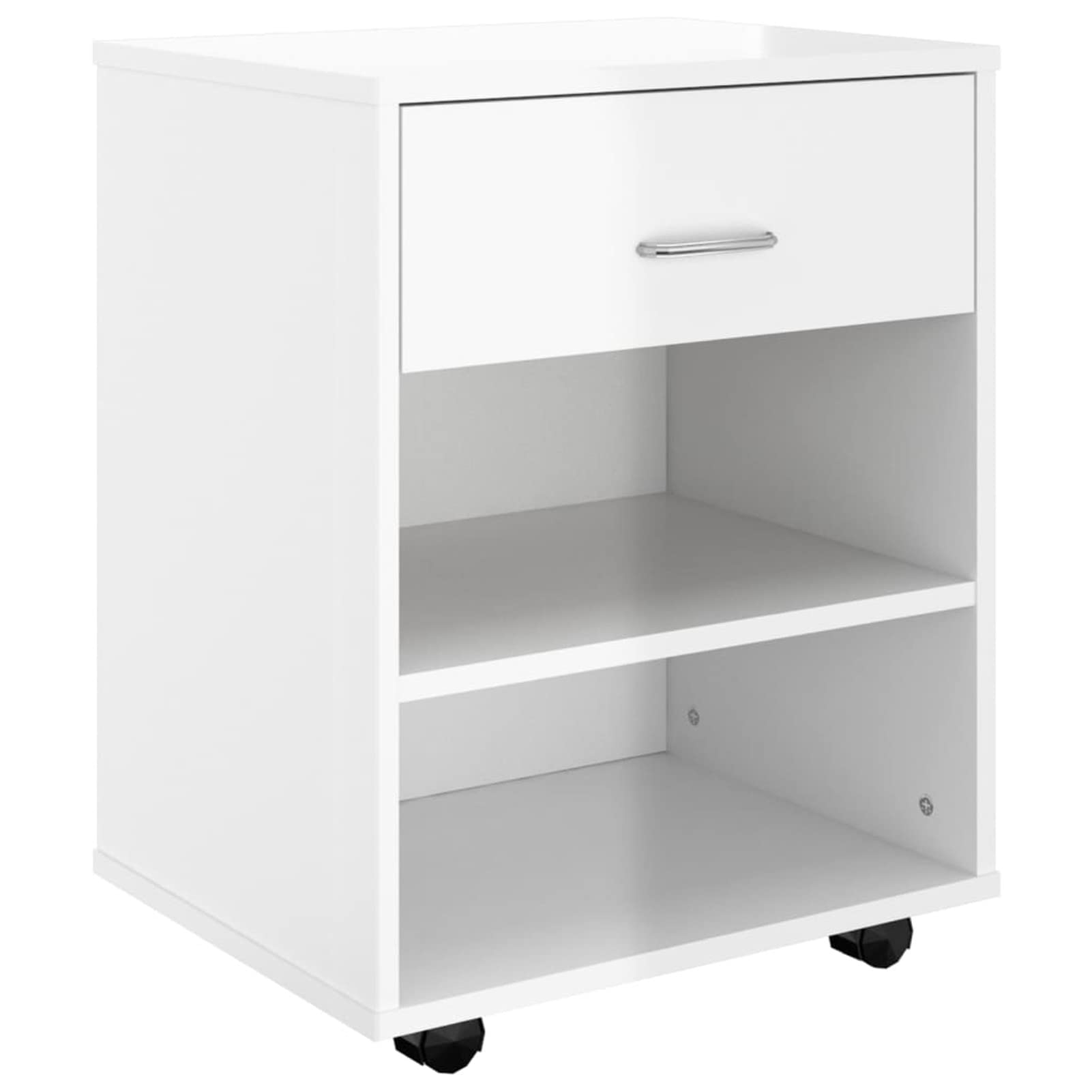 Mobiletto con Ruote Bianco Lucido 46x36x59 cm Legno Multistrato,Mobiletto con Rotelle,Armadi Archivio,Mobiletto Basso,Mobiletto-808473