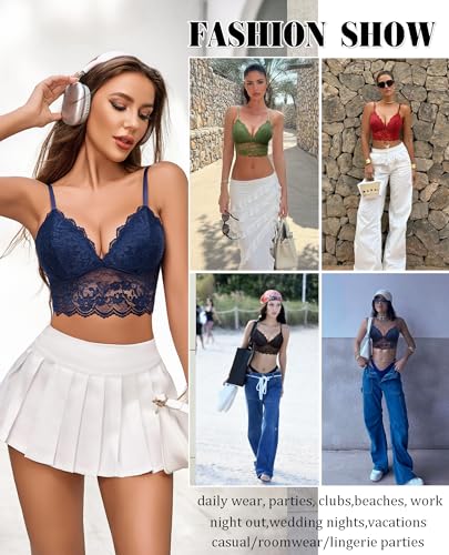 Image of Avidlove Lace Bralettes for Women V Neck Spaghetti Strap Bra Unpadded Tops Sexy Cami Crop Top Going Out Lingerie