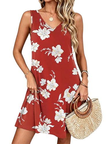 Image of ANRABESS Summer Dress for Women，V Neck Sleeveless Sundress，Loose Fit，Soft Travel Vacation Outfits，Cute Beach Cover Up Clothes