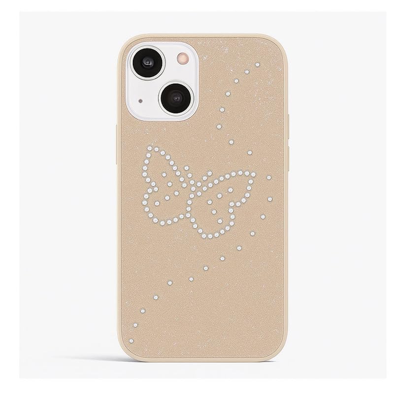 Image of ZR014 for iPhone 14 Back Case Cover | Diamond Butterfly Sparkel Design Slim Fit | Camera Protection | Shockproof TPU Case - Brown