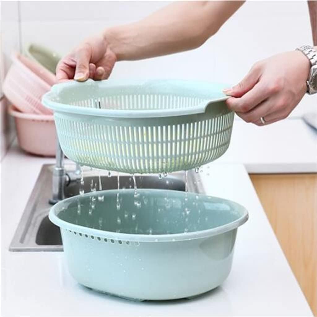 Storage Basket Large Double Drainage Basket Wash Draining Rack Kitchen Washing Vegetables Panning Basin (Color : E, Size : As Shown) (D As Shown) (E As Shown)