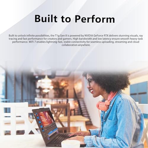 Image of Lenovo ThinkPad T1g Gen 8 Business AI Laptop, RTX 5060, 16 inch UHD+ (3840 x 2400), 32GB RAM | 1TB SSD, Intel Core Ultra 7 255H, 5MP RGB+IR Camera, Fingerprint, Backlit KB, Wi-Fi 7, Win 11 Pro, Black