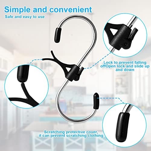 KINBOM 12Pcs S Hooks, Metal Heavy Duty S Hooks Stainless Steel S Hanging Hooks Closet Hooks Black Hooks with Safety Buckle Perfect for Closet Living Garden Kitchen Bathroom Office