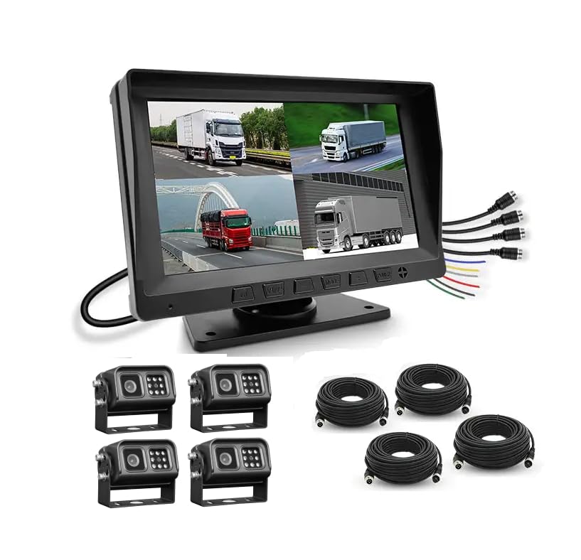 7-Inch 4 Channel MDVR Monitor with 4 IR Cameras | Vehicle Surveillance System with Recording & Playback | Includes 1x15m and 3x5m Cable for Car, Truck, Bus & Commercial Vehicles-image-3