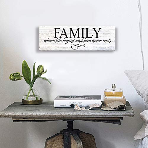 Inspirational Motto Canvas Wall Art,Family Prints Signs Framed, Retro Artwork Decoration for Bedroom, Living Room, Home Wall Decor (5.5 X 16 inch, Family)