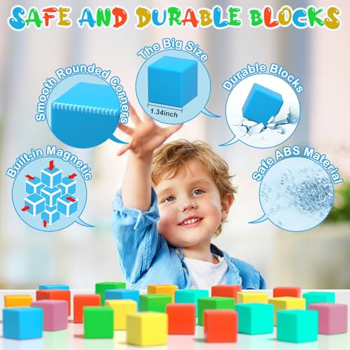 Image of Magnetic Blocks, 28PCS Magnetic Building Blocks, 1.34 inch 3D Cubes for Toddlers, Preschool Educational Construction Kit, Sensory Montessori Toys Kids Blocks for Boys Girls