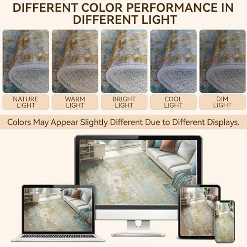 Washable Area Rugs 9'x12' Non-Slip Modern Abstract Soft for Living Room Entryway Bedroom Nursery, Print Pattern, Teal Blue Taupe