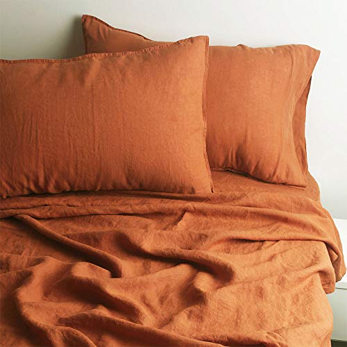 S VICTORY SYMBOL 100% Organic Linen Pillowcases Standard Size 20x30Set of 2 French Natural Linen Soft Basic Pillow Cases Orange Caramel(51x76 cm)