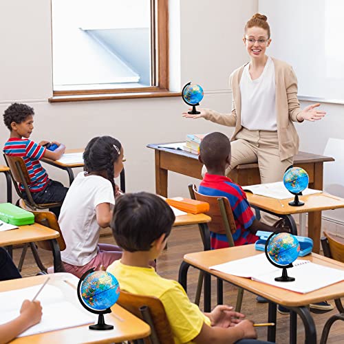 Henoyso 6 Pcs World Globe for Kid 4.6'' Educational Mini Desk Decorative Earth Globes with Black Stand Learning Rotating World Map for Graduate Gift Geography Classroom Table Decor