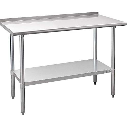 Profeeshaw Stainless Steel Prep Table NSF Commercial Work Table with Backsplash and Undershelf for Kitchen Restaurant 48x24 Inch