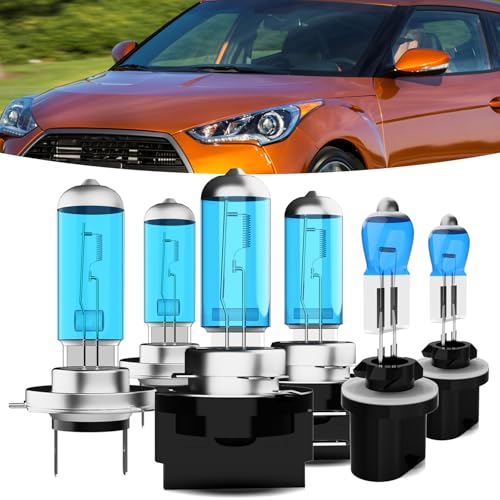TTDBDAN Halogen Headlights Fit for Hyundai Veloster 2012-2017 with projector Headlight Bulbs,H7 High Beams+ H11B Low Beams+ 880/881 Fog Lights Bright Front Lights,Plug And Play,Pack of 6