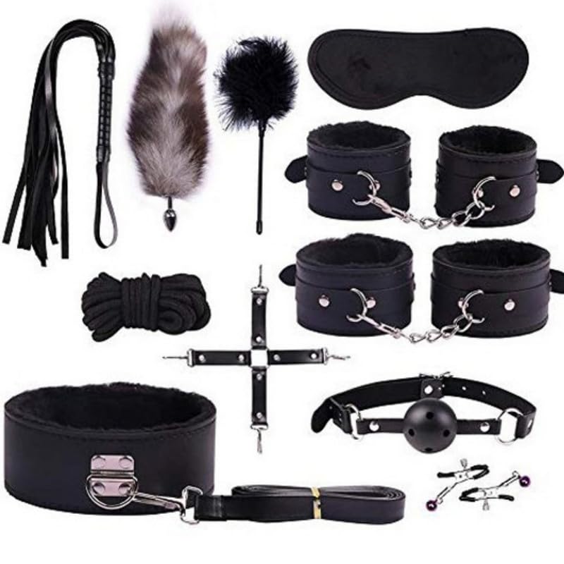 Conjunto Ejercicio de Cuero Negro 11 Piezas para un Completo Entrenamiento Fitness