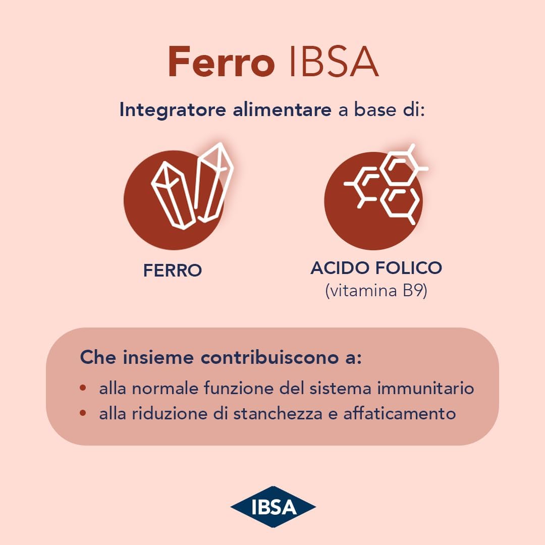 Ferro IBSA | 20 Film Orodispersibili. Integratore alimentare a base di Ferro e di Acido Folico che contribuiscono alla normale funzione del sistema immunitario e a ridurre stanchezza