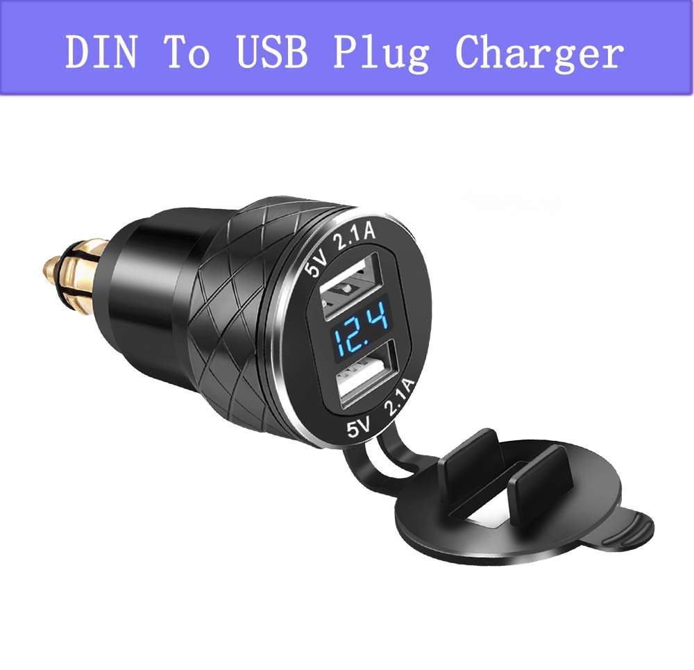 DIN Powerlet stekker op Dual Quick Charge 3.0 USB-oplaadadapter met voltmeter en schakelaar voor motorfiets Ducati, Triumph, BMW motorfietsen (zwart