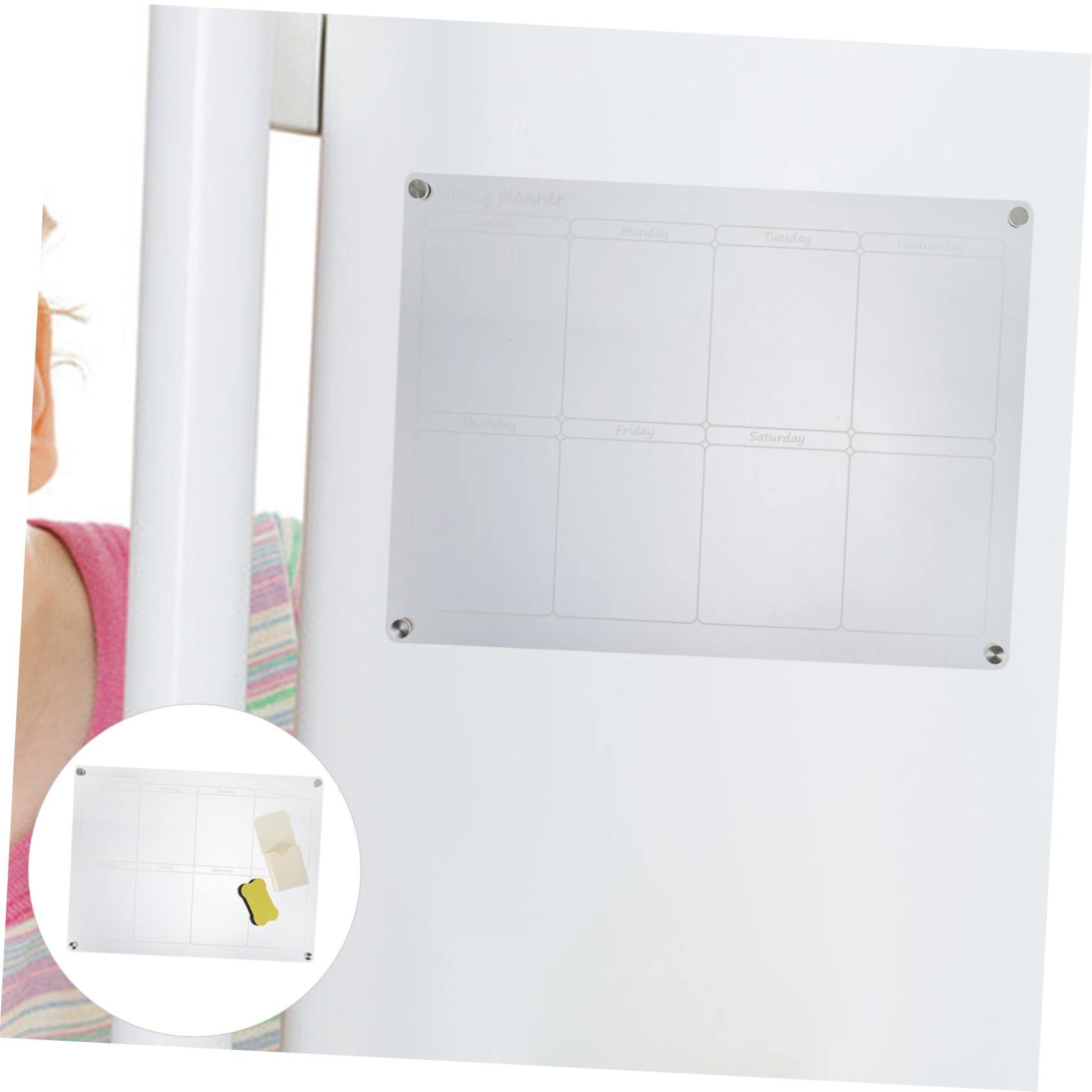 Calendrier Acrylique Magnétique Transparent Effaçable à Sec Planificateur Hebdomadaire Réfrigérateur Réutilisable pour Organisation Tâches Ménagères et Menus