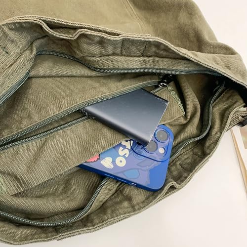 Image of Cotton Tote Handbag Women Canvas Crossbody Beach Bag Hobo Shoulder Tote Bag with 3 External Pocket,Zipper Closure