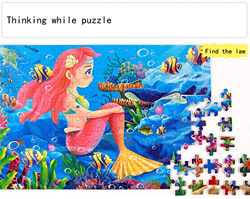 Aimeio 200 Pieces Wooden Mermiad Jigsaw Puzzle Kids Educational Puzzles Toys to Develop Dexterity and Problem Solving with Metal Storage Box