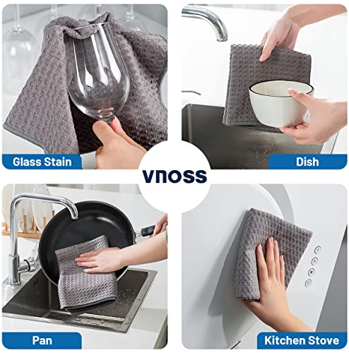 Vnoss Waffle Weave Microfiber Kitchen Towels And Dishcloths Set, 26 X 18 Inch And 12 X 12 Inch, Set Of 10 Gray Lint Free Dish Towels For Drying Dishes #TOP2
