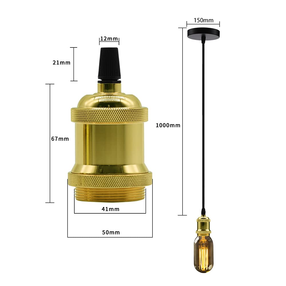 3 Pack Industriale Lampada A Sospensione, Portalampada Vintage Retro E27 Edison Lampadina Luce Pendente KIT Adattatore Con Cavo Intrecciato A Spirale Per Camera Da Letto Soggiorno Balcone Caffetteria - Foto 3