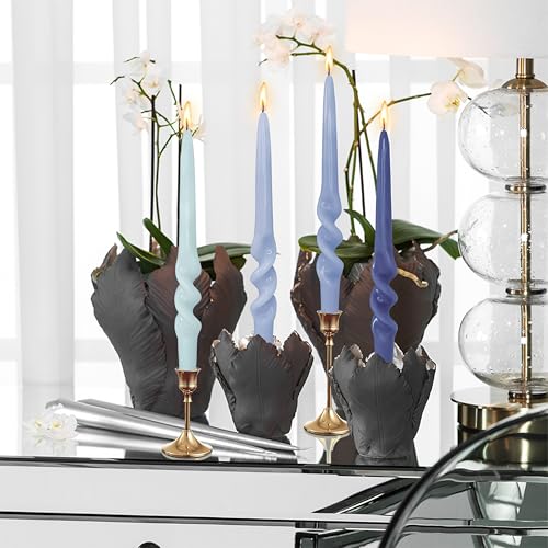 Image of Gradient Blue Smokeless Candles 9.5 Inch Dinner Twisted Taper Candle Unscented Spiral Candlesticks for Holiday Wedding Party Seasons Home Decor 4 PCS