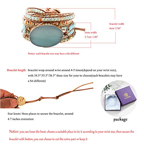 Image of Plumiss Women Boho Handmade Natural Stone Crystal Leather Bead Wrap Bracelets Collection
