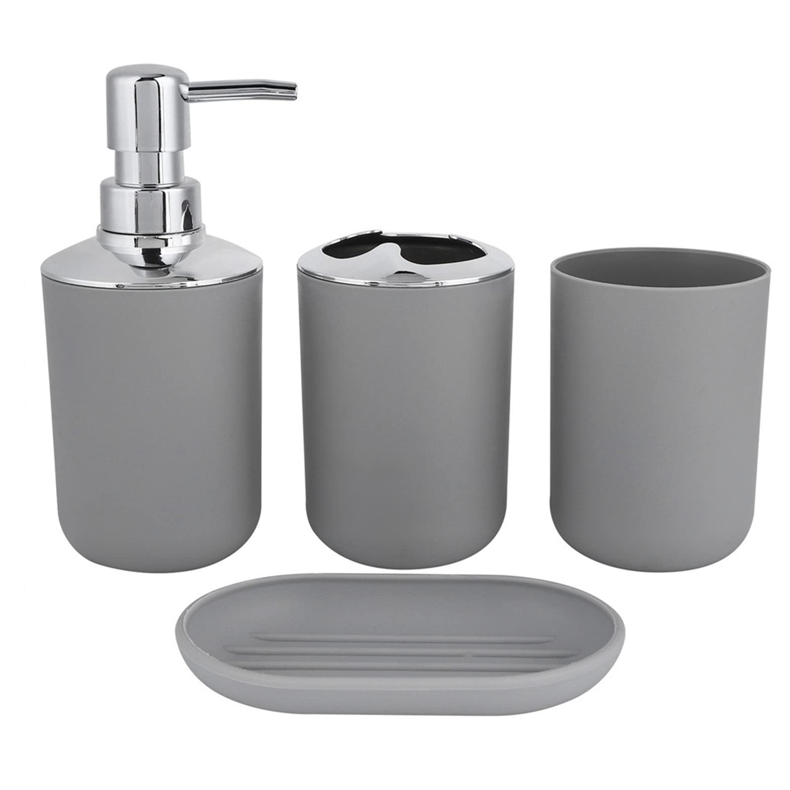 Hosoncovy 4 Pieces Bathroom Accessory Set including Soap Dispenser, Bathroom Cup, Soap Dish ,Toothbrush and Toothpaste Holder (Grey)
