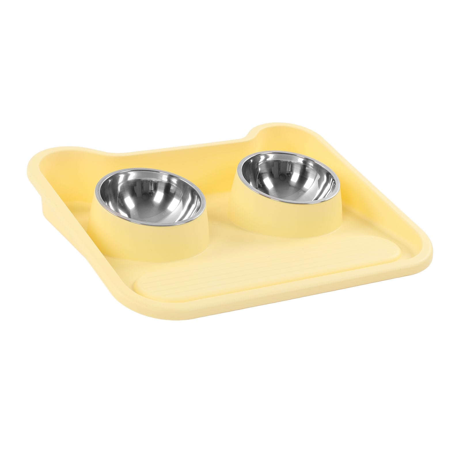Generic Ciotole Doppie per Mangiatoia per Animali Domestici in Acciaio Inossidabile con Design Inclinato di 15° - Set di Ciotole per Cibo per Cani Gatti Rialzate a Prova di Fuoriuscite per (YELLOW)