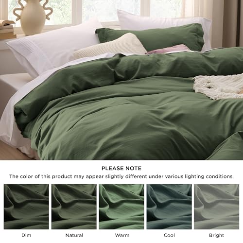 Image of Bedsure Olive Green Duvet Cover King Size Only - Prewashed Cotton-Like Polyester Extra Soft All Season Bedding, Includes 1 Duvet Cover 104x90 Inches with Zipper Closure, Comforter Not Included