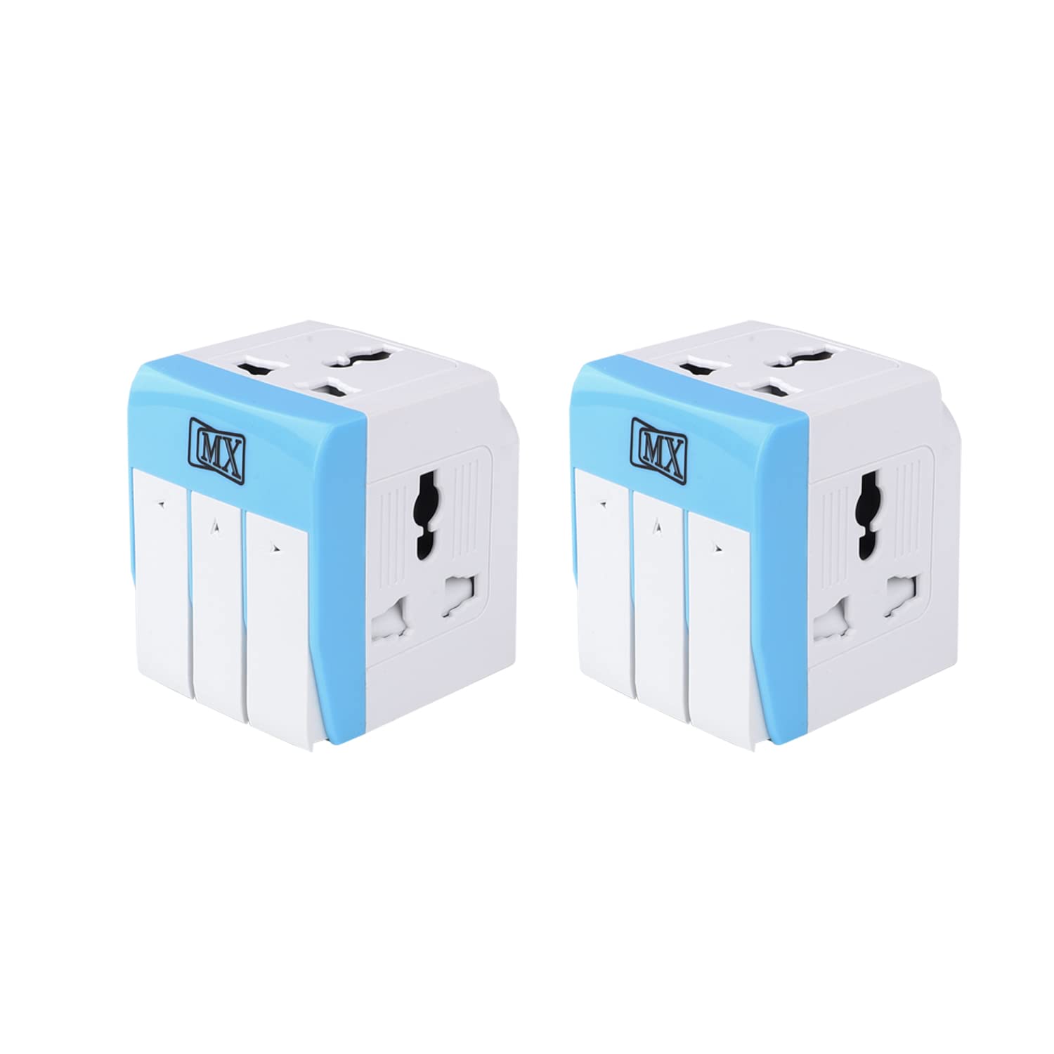 MX 3-in-1 Universal Travel Adapter Multi-Plug with Individual Switch and LED Indicator 3 pin 5 Amps - 250 Volts for Home and Official use Blue(Pack of 2)-image-35