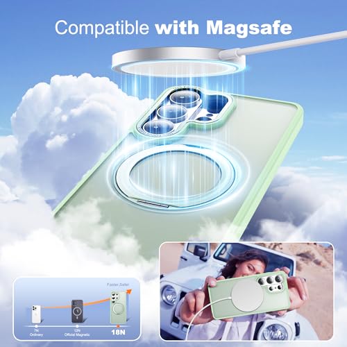 Image of for Samsung Galaxy S26 Ultra Case with 360Rotatable Magnetic Ring Stand Compatible with Mag-Safe Military Protection Matte Translucent Phone Case for Galaxy S26 Ultra 6.9 inch,Green