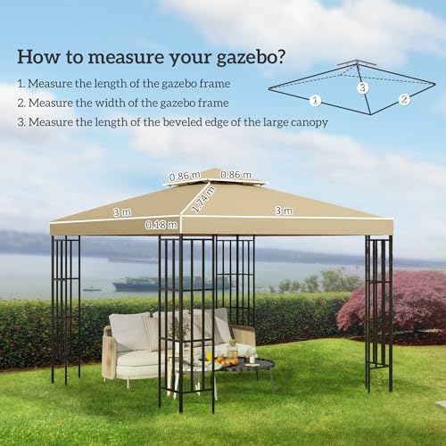 Outsunny 3(m) 2 Tier Garden Gazebo Top Cover Replacement Canopy Roof Deep Beige - Image 3