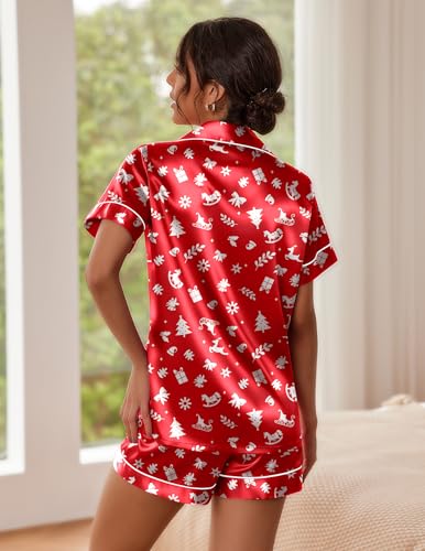 Image of Ekouaer Pajamas for Women Set Silk Satin Pjs Button Down Sleepwear Summer Loungewear Top and Shorts Lounge Set S-XXL